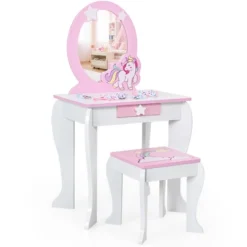 Costway Kids Vanity Makeup Dressing Table Chair Set Wooden W/ Mirror Drawer -Costway GUEST ba721f2b 59fd 4b88 b030 145c7b6c6d61
