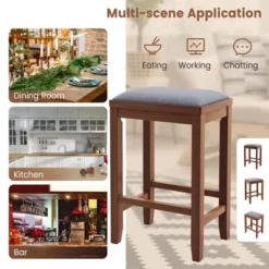 Costway Set Of 2 Upholstered Bar Stools Wooden Counter Height Dining Chairs Brown -Costway GUEST ba8e7bb4 5b62 4bc5 b2ae d24a1ccc91dd