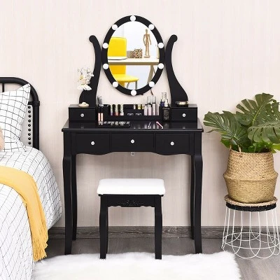 Costway Vanity Table Set W/10 Light Bulbs And Touch Switch Makeup Dressing Table 12 Costway Vanity Table Set W/10 Light Bulbs And Touch Switch Makeup Dressing Table - Image 10