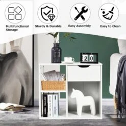 Costway 3-tier Side Table W/Storage Shelf&Drawer Space-saving Nightstand White -Costway GUEST bac86b2c 1e5f 412d b154 1a619131f732