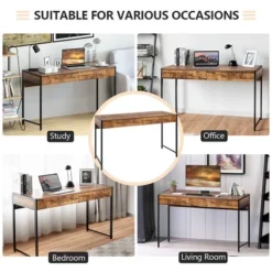 Costway 2-Drawer Computer Desk Study Table Writing Workstation Home Office BrownAntiqueBlack -Costway GUEST baf756fc 896a 4def a00a 9a4e9427569b