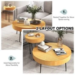 Costway Farmhouse Round Coffee Table Set Of 2 End Table Natural Finish For Living Room -Costway GUEST bb0fbfb0 6544 4b27 85d9 a6e4a167d2d7