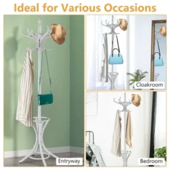 Costway Wood Standing Hat Coat Rack Jacket Bag Hanger Tree W/12 Hooks & Umbrella Stand -Costway GUEST bb152921 b090 42dd b93c cb308a75e8ce