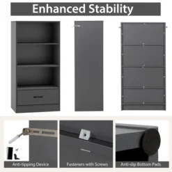 Costway 4-Tier Bookcase 48'' Display Bookshelf Storage Organizer With Shelves & Drawer Grey/White/Natural -Costway GUEST bb1ca9b2 0884 42d3 a474 42d3feee83c9