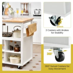 Costway Kitchen Island Trolley Cart On Wheels With Storage Open Shelves & Drawer White/Brown -Costway GUEST bb31afe4 2a81 4da8 973b 522f6cbe037a