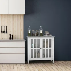 Costway 31'' Storage Buffet Cabinet Glass Door Sideboard Console Table Server Display White -Costway GUEST bb58ea02 34ba 4a51 9e08 73455ccaa3f6