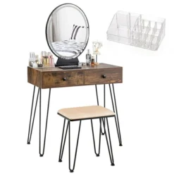 Costway Vanity Makeup Dressing Table W/ 3 Lighting Modes Mirror Touch Switch RusticCoffee -Costway GUEST bb711eb6 840e 4b42 a772 c1e870e90b25