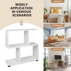 Costway 2 PCS 2-Tier Bookshelf S Shaped Bookcase Storage Rack Display Shelf W/ Foot Mats -Costway GUEST bba0f709 94b5 4294 9a76 daa9d279ff09