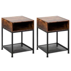 Costway Set Of 2 Industrial Nightstand End Side Table W/ Compartment & Mesh Shelf -Costway GUEST bbe3707b e280 4bfd b011 9650773a1f82