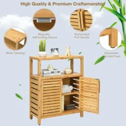 Costway Two-door Bamboo Bathroom Floor Cabinet Storage Organizer W/ Open Shelf -Costway GUEST bc332681 59d3 4a06 966a d6d5091e0d4b