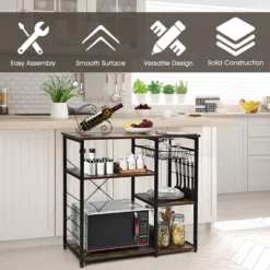 Costway Industrial Kitchen Baker's Rack Microwave Stand Utility Storage Shelf W/ 6 Hooks Steel Black 16 Costway Industrial Kitchen Baker's Rack Microwave Stand Utility Storage Shelf W/ 6 Hooks Steel Black -Costway GUEST bc357fce 1955 4b57 8547 00224f3d8f9d