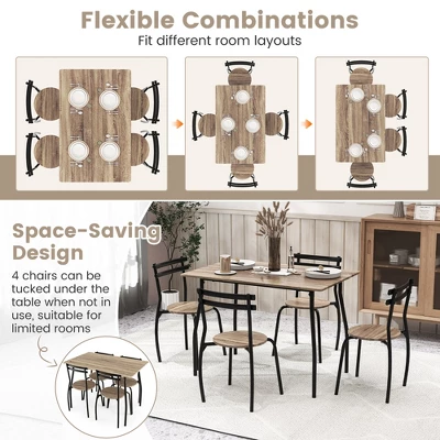 Costway 5PCS Dining Table Set 4 Chairs Wood & Metal Frame Space-saving Kitchen Furniture 10 Costway 5PCS Dining Table Set 4 Chairs Wood & Metal Frame Space-saving Kitchen Furniture - Image 8