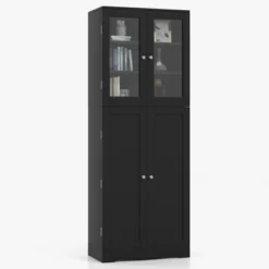 Costway Tall Storage Cabinet Kitchen Pantry Cupboard With Tempered Glass Doors & Shelves Black/White -Costway GUEST bc71367a 78f5 408d ac76 a992f34489c3