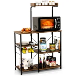 Costway 4-Tier Vintage Kitchen Baker's Rack Utility Microwave Stand W/ Basket & 5 Hooks 29 Costway 4-Tier Vintage Kitchen Baker's Rack Utility Microwave Stand W/ Basket & 5 Hooks -Costway GUEST bc717fd5 fe56 40e6 a3fd a227876a02f6