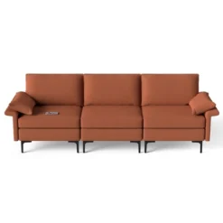 Costway Modern Modular Fabric 3-Seat Sofa Couch W/ Socket USB Ports & Metal Legs RedGreen -Costway GUEST bc9d67b6 c15b 420d aaa9 051eafc37cae
