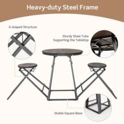 Costway 3-Piece Bar Table Set Round Pub Dining Table & 2 Foldable Stools W/ Metal Frame -Costway GUEST bcf05031 2078 44e1 8977 ce9e046fd8d9