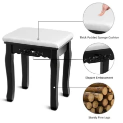 Costway Vanity Jewelry Wooden Makeup Dressing Table Set W/Stool Mirror & 5 Drawers Black -Costway GUEST bd0ec44a 101f 4af4 832d cf1de24d6de7