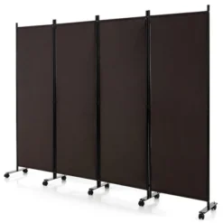 Costway 4-Panel Folding Room Divider 6FT Rolling Privacy Screen With Lockable Wheels Black/Brown/Grey/White -Costway GUEST bd12f81b c5b2 4c93 aaa9 11549902ed47