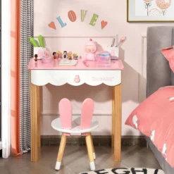 Costway Kids Vanity Set Rabbit Makeup Dressing Table Chair Set W/ Mirror Drawer WhitePink -Costway GUEST bd1bee9f e151 4ffa a61c 8d2551c0f0b0