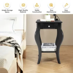 Costway End Side Table With Drawer Bottom Shelf Accent Nightstand Bedroom WhiteBlackBrown -Costway GUEST bd24f8cb 3e0d 437f 8b8c f2ae8cc29ac9