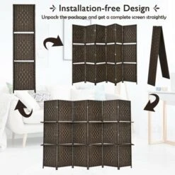 Costway 6 Panel Folding Room Divider 6Ft Weave Fiber Screen W/ 2 Display Shelves -Costway GUEST bd39527d bb95 4654 8df0 fdfe7a96089e