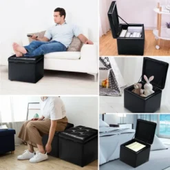 Costway 16''Cube Ottoman Pouffe Storage Box Lounge Seat Footstools With Hinge Top Black -Costway GUEST bd526d1d e83d 49b3 b98b 1f90178dbcb4