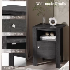 Costway Nightstand Compact Side End Sofa Table With Open Shelf & Cabinet Dark Grey Oak/Walnut -Costway GUEST bd550450 2b37 417b b3fe 19bd5ec777bd