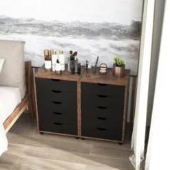 Costway 5 Drawer Chest Storage Dresser Floor Cabinet Organizer With Wheels Rustic Brown 14 Costway 5 Drawer Chest Storage Dresser Floor Cabinet Organizer With Wheels Rustic Brown -Costway GUEST bd55b4ba a181 4425 b1b1 117159627e42