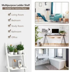 Costway 3 Tier Leaning Wall Ladder Book Shelf Bookcase Storage Rack Display Flower Shelf Plant Shelf Furniture -Costway GUEST bd6305ca cbf2 4414 8041 d049717ba97e