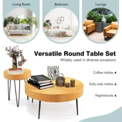 Costway Farmhouse Round Coffee Table Set Of 2 End Table Natural Finish For Living Room -Costway GUEST bd7fb755 d751 40de 8e08 69092f1c9cc3