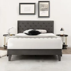 Costway Bed Frame Upholstered Platform Bed With Tufted Headboard Mattress Foundation