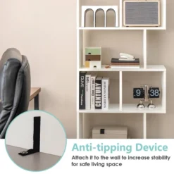 Costway 63'' Wooden 5-Tier Geometric Bookshelf S-shaped Display Shelf Stand Room Divider White -Costway GUEST bdd7b97d 054c 4d73 8580 6e6fe4e8a926