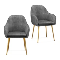 Costway Set Of 2 Velvet Dining Chairs Mid-Back Leisure Armchair W/ Gold Leg PinkGray -Costway GUEST be0fc6d4 1ec1 485b 9c0b 6c047c3b28bf
