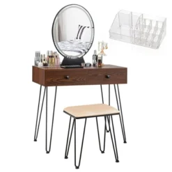 Costway Vanity Makeup Dressing Table W/ 3 Lighting Modes Mirror Touch Switch RusticCoffee -Costway GUEST be287d4b 0aee 4ec4 9b5e 80fce6ac957e