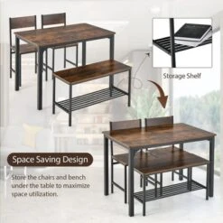 Costway 4pcs Dining Table Set Rustic Desk 2 Chairs & Bench With Storage Rack Brown/Grey/Coffee -Costway GUEST be44bcb4 7b39 4e7b 9d45 3fc503f8d74c