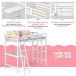 Costway Twin Loft Bed Frame W/Desk Angled And Built-in Ladder Solid Wooden Frame WhiteGreyExpresso -Costway GUEST be74c52d 2b66 4c75 958f 3b5b90792454
