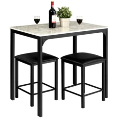 3 Piece Counter Height Dining Set Faux Marble Table 2 Chairs Kitchen Bar -Costway GUEST be906cef 8b15 4557 993a ab9fc47f415c
