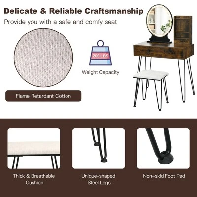 Costway Vanity Table Set Lighted Mirror Storage Drawer Shelf Cushion Stool 9 Costway Vanity Table Set Lighted Mirror Storage Drawer Shelf Cushion Stool - Image 7