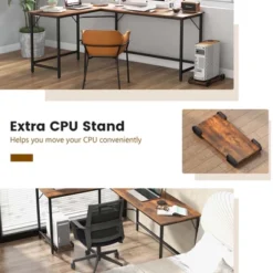 Costway L-shaped Gaming Desk Computer Desk With CPU Stand Power Outlets Rustic Brown/Black -Costway GUEST beacc07e 5860 4df0 9c68 0378e6ddb00a