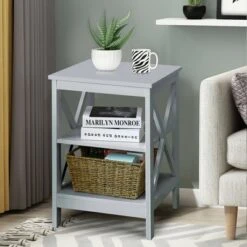 Costway 3-Tier Nightstand End Table X Design Storage Display Shelf Living Room Grey -Costway GUEST bed41451 8079 469b b0e2 882149341c8b