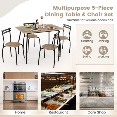 Costway 5PCS Dining Table Set 4 Chairs Wood & Metal Frame Space-saving Kitchen Furniture 7 Costway 5PCS Dining Table Set 4 Chairs Wood & Metal Frame Space-saving Kitchen Furniture - Image 5