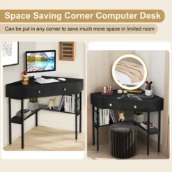 Costway Corner Computer Desk Writing Workstation Study Desk W/ 2 Drawers WhiteBlackGold -Costway GUEST beff960a def4 439c b86e 3ec04fcd142d