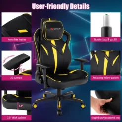 Costway Gaming Chair 360° Swivel Computer Reclining Height Adjustable 2D Armrest Yellow -Costway GUEST bf08029a 8775 42a9 a1c4 018fd9de6526