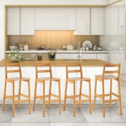 Costway Set Of 2 Solid Rubber Wood Bar Stools 28'' Dining Chairs With Backrests Natural -Costway GUEST bf131484 6f32 4717 b522 421d2757ad4e