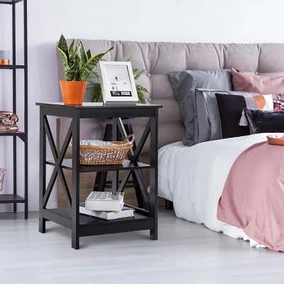 Costway 2PCS 3-Tier Nightstand End Table Storage Display Shelf Living Room Furni Black 10 Costway 2PCS 3-Tier Nightstand End Table Storage Display Shelf Living Room Furni Black - Image 8