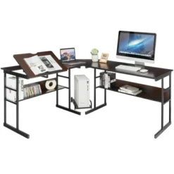 Costway L-Shaped Computer Desk Drafting Table Workstation W/ Tiltable Tabletop -Costway GUEST bf2c35fb b498 4361 aab8 e6a8e301be30