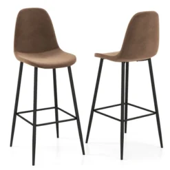 Costway Set Of 2 Bar Stools 29.5'' Velvet Upholstered High Back Bar Chairs Kitchen Brown/Grey 16 Costway Set Of 2 Bar Stools 29.5'' Velvet Upholstered High Back Bar Chairs Kitchen Brown/Grey -Costway GUEST bf8e6c40 fcf7 48a4 9674 084238480da8