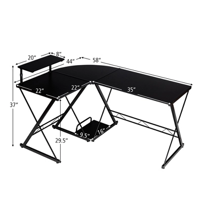 Costway 58'' X 44'' L-Shaped Computer Gaming Desk W/ Monitor Stand & Host Tray Home Office 5 Costway 58'' X 44'' L-Shaped Computer Gaming Desk W/ Monitor Stand & Host Tray Home Office - Image 3