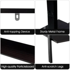 Costway Industrial Ladder Shelf 4-Tier Leaning Wall Bookcase Plant Stand Rustic Black/Brown -Costway GUEST bfa7e3db 0805 445b acc3 694821fe27dd