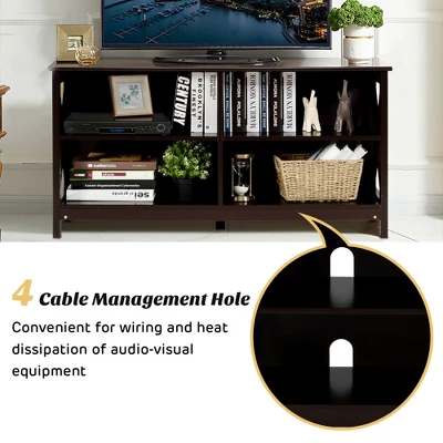 Costway TV Stand Entertainment Media Center For TV's Up To 55'' W/ Storage Shelves Brown/Gray/White 10 Costway TV Stand Entertainment Media Center For TV's Up To 55'' W/ Storage Shelves Brown/Gray/White - Image 8
